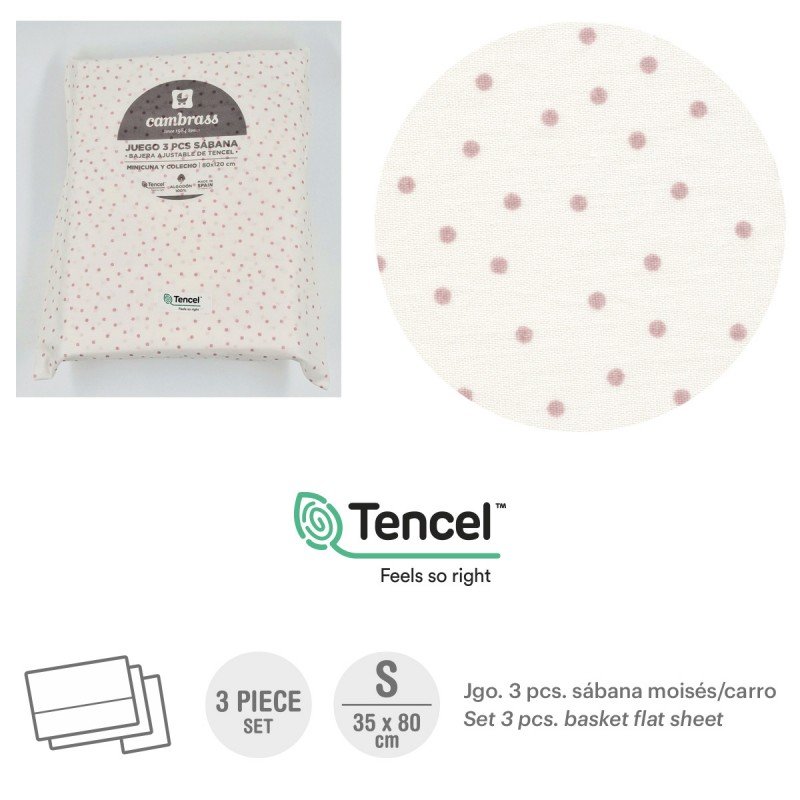 Cambrass TRÍPTICO SÁBANAS MOISÉS/CARRO 35x80x1 CM FLOR ROSA