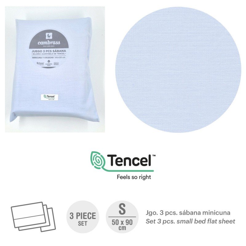 Cambrass TRÍPTICO SÁBANAS MOISÉS/CARRO 35x80x1 CM LISO E CELESTE