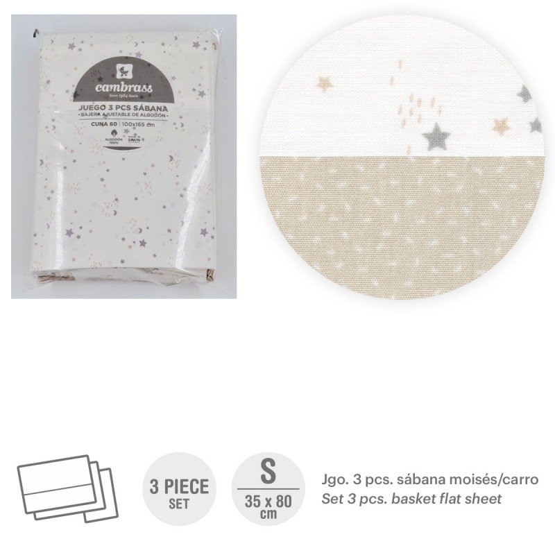 Cambrass TRÍPTICO SÁBANAS MOISÉS/CARRO 35x80x1 CM SKY BEIGE