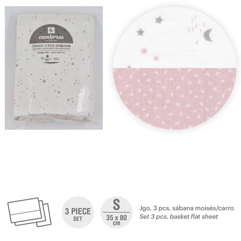 Cambrass TRÍPTICO SÁBANAS MOISÉS/CARRO 35x80x1 CM SKY ROSA