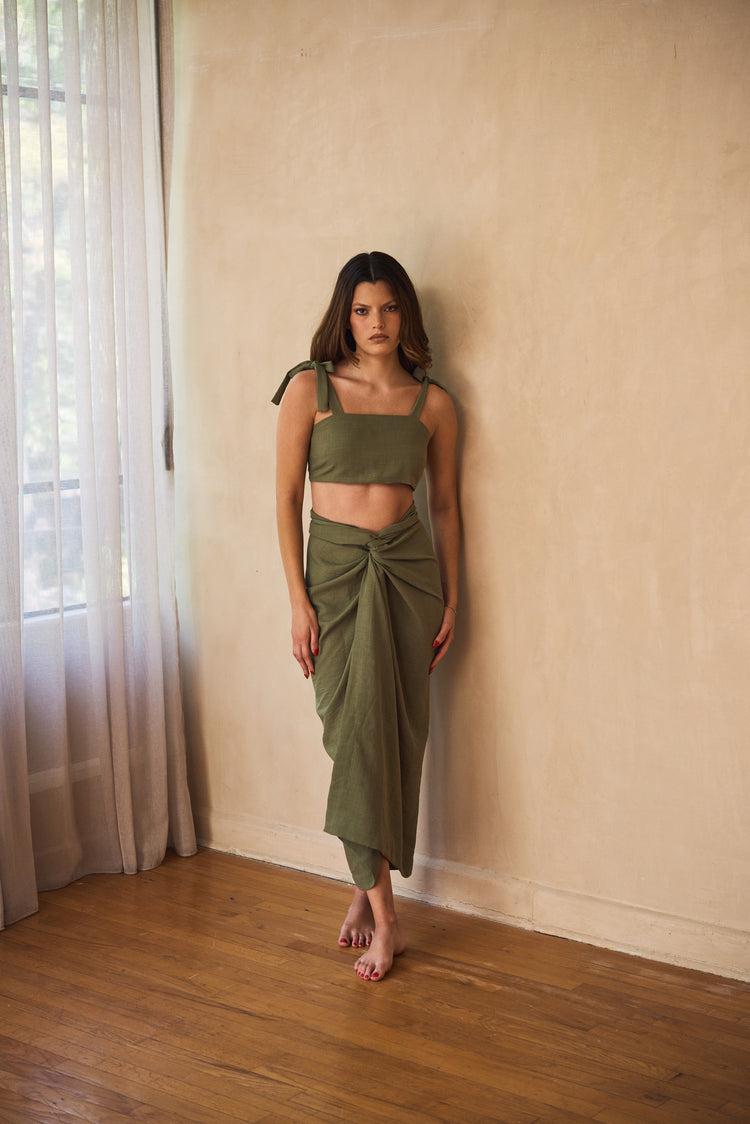 Camille Bali Olive Tied Top