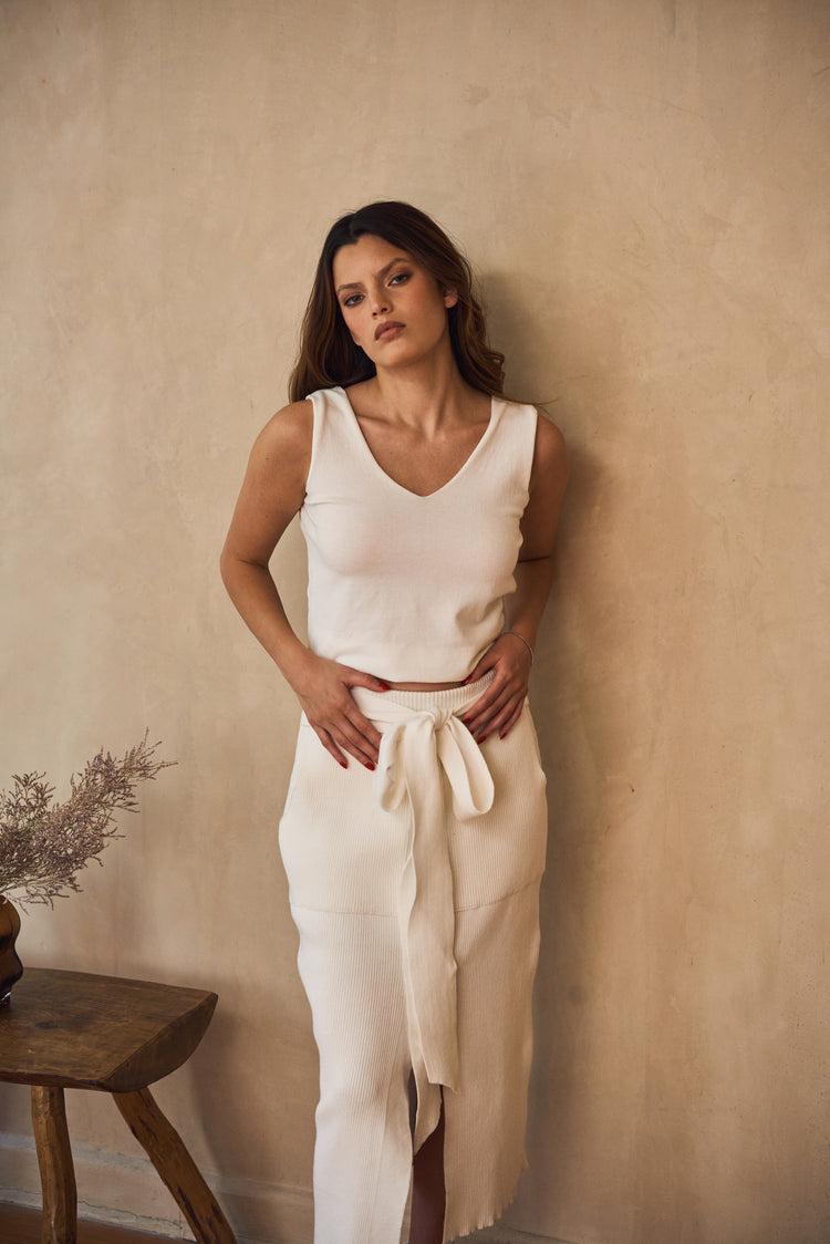 Camille Barcelona White Knitted Skirt