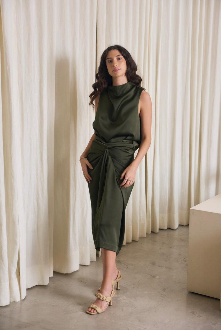Camille Capri Olive Wrap Skirt