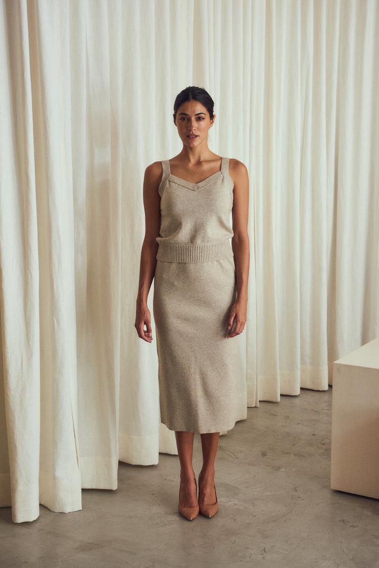 Camille Morocco Taupe Knitted Skirt