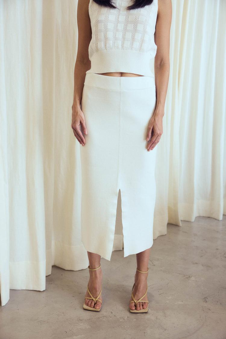 Camille Morocco White Knitted Skirt