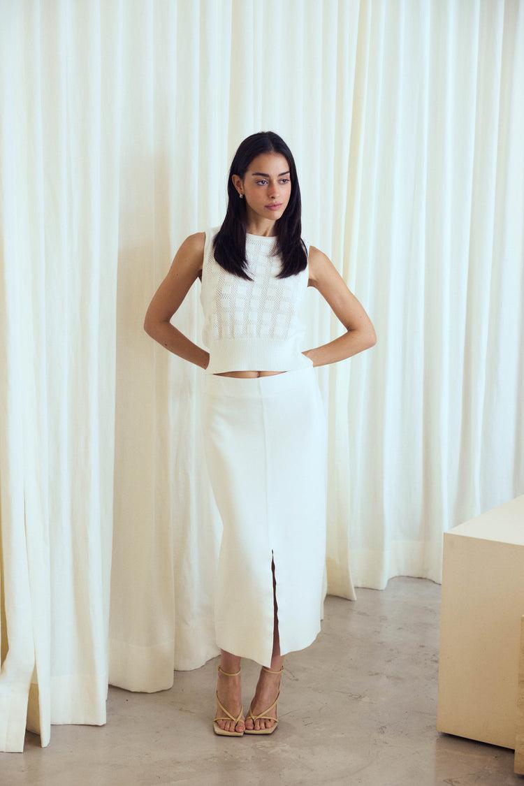 Camille Morocco White Knitted Skirt