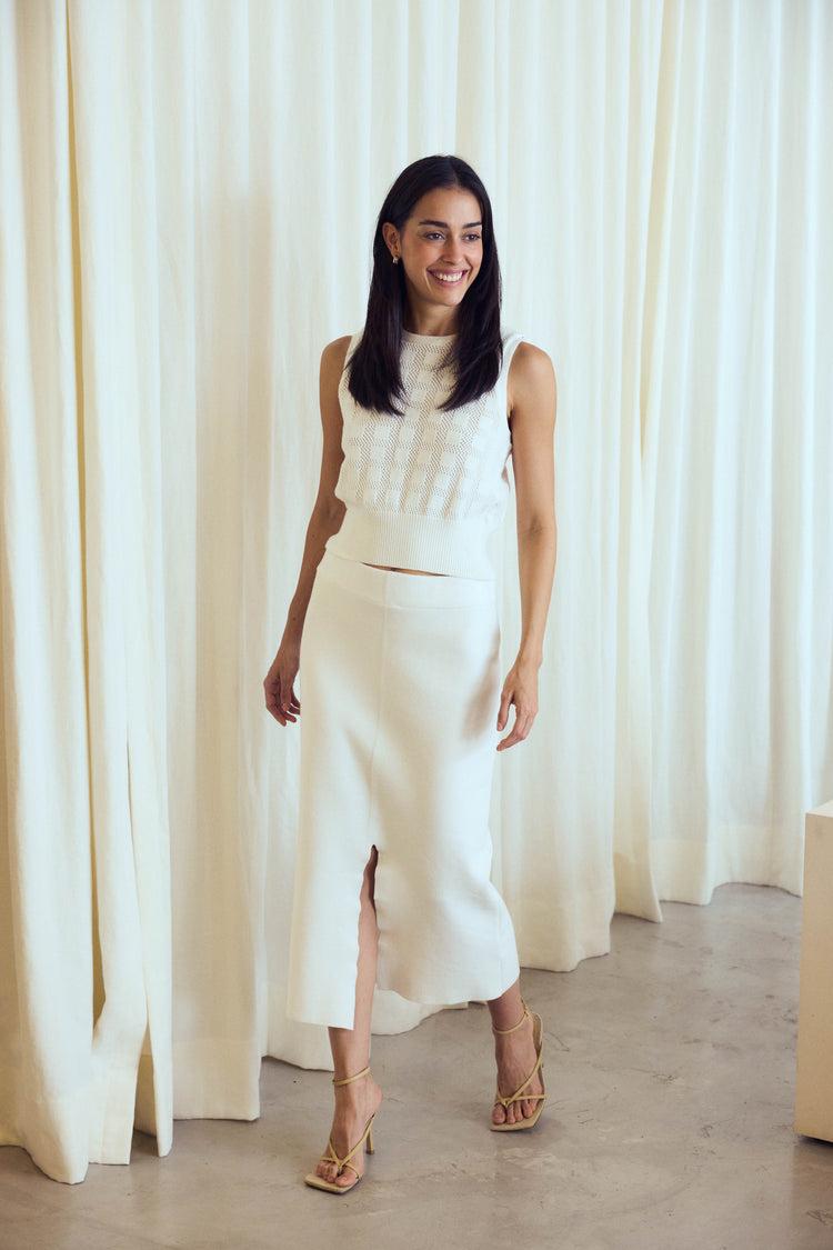 Camille Morocco White Knitted Skirt