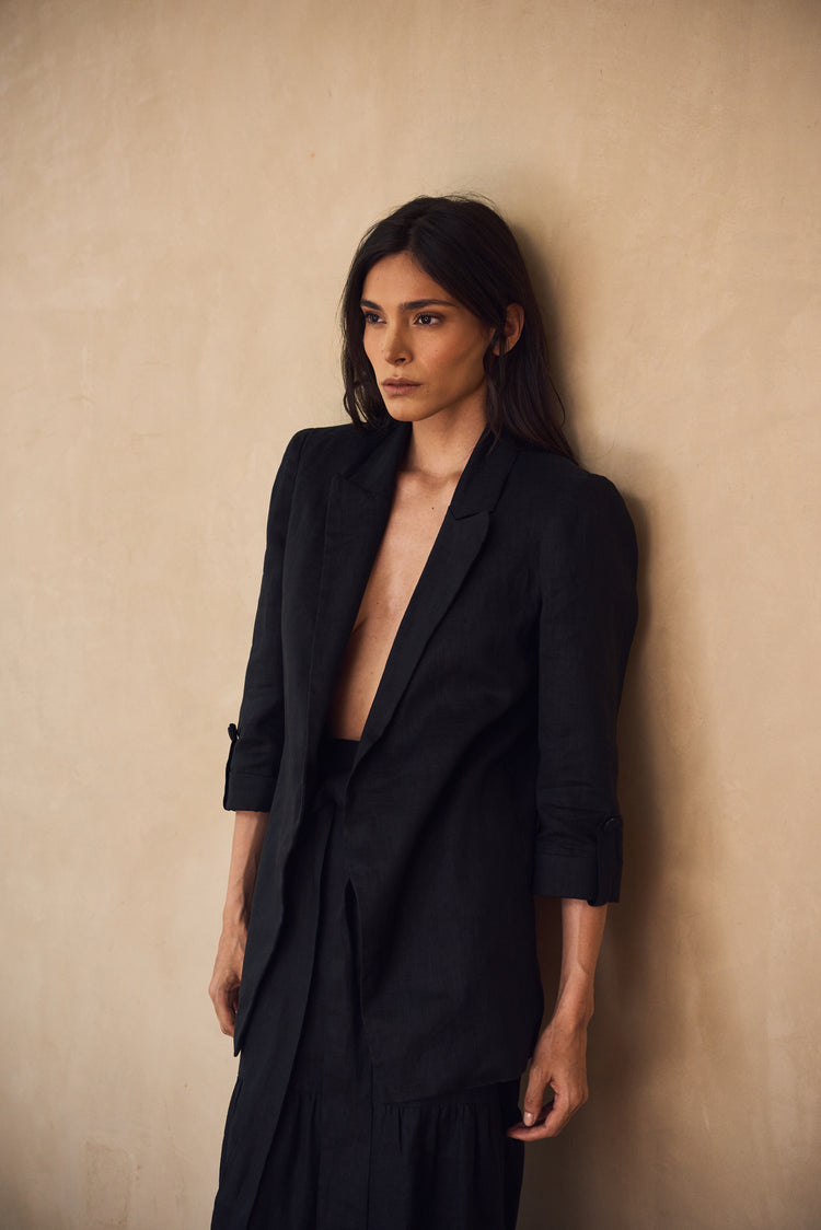 Camille Rio Black Linen Blazer