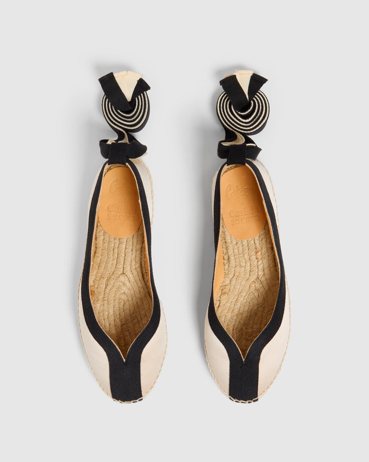 Castañer Alpargata Bailarina Champagne/Negro Plana Mujer | Castañer