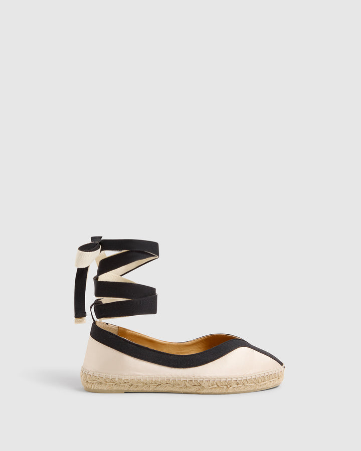 Castañer Alpargata Bailarina Champagne/Negro Plana Mujer | Castañer