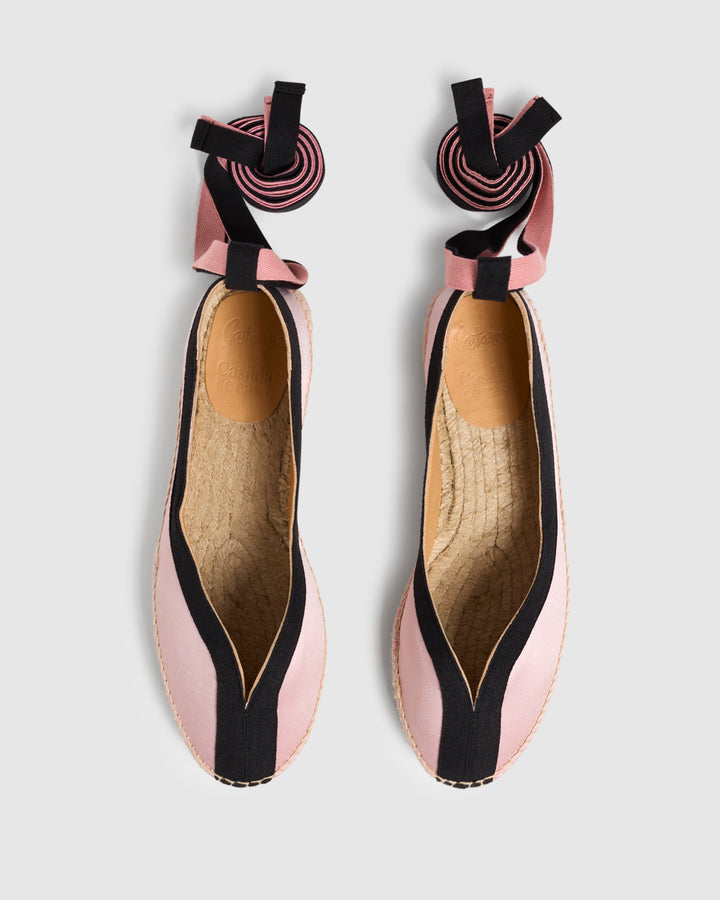 Castañer Alpargata Bailarina Rosa/Negro Plana Mujer | Castañer