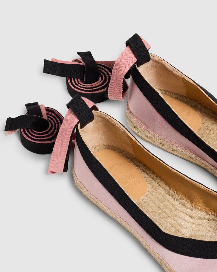 Castañer Alpargata Bailarina Rosa/Negro Plana Mujer | Castañer