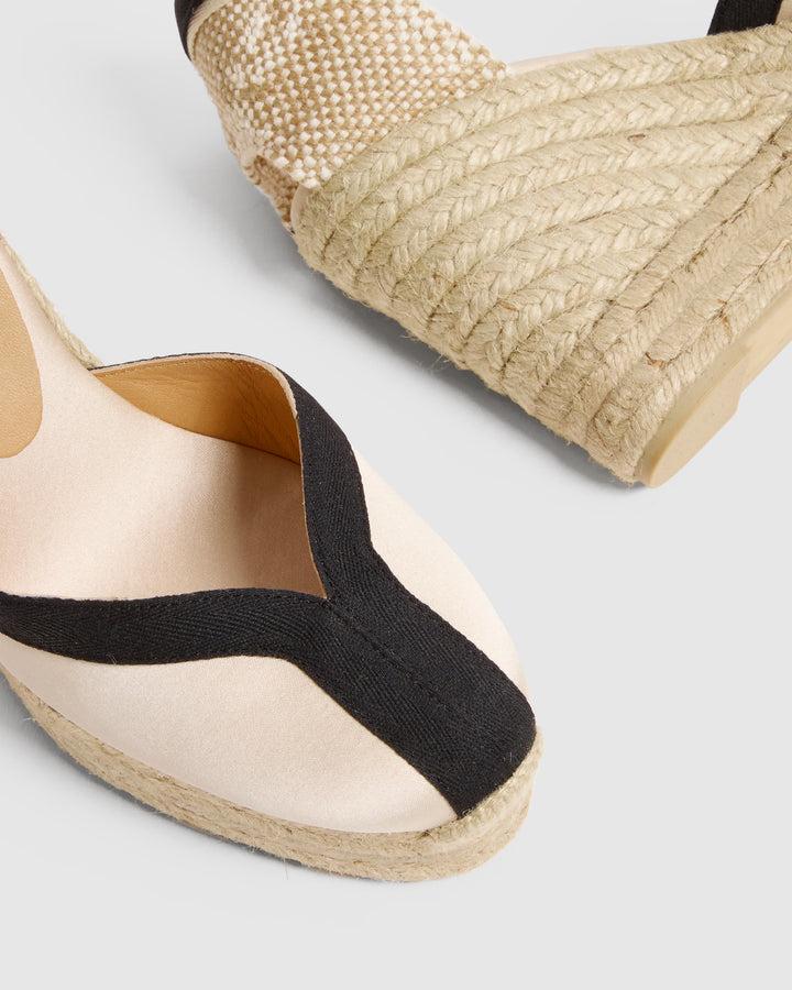 Castañer Alpargata Pala Talon Champagne/Negro Cuña Mujer | Castañer