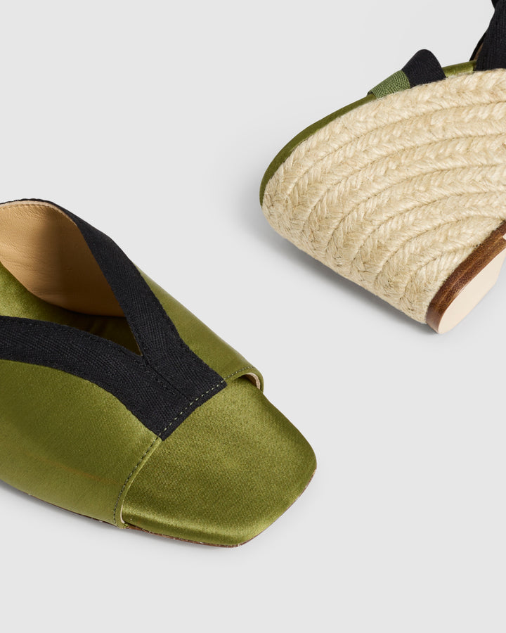 Castañer Alpargata Sandalia Verde/Negro Cuña Mujer | Castañer