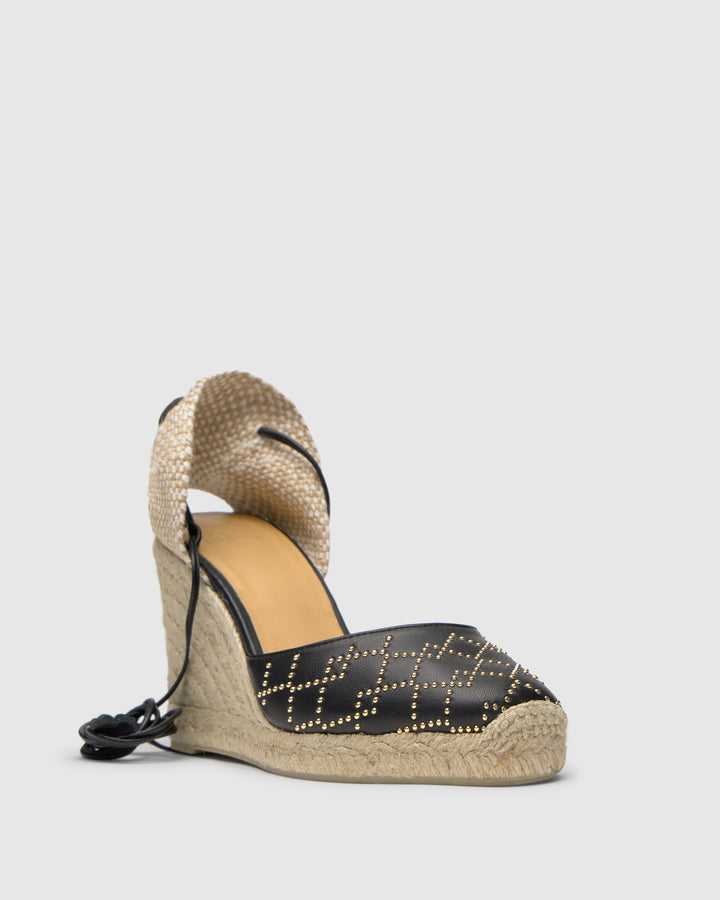 Castañer CASTAÑER | Alpargata Cuña Cerrada Napa NEGRO CARINA STUDS/8/250 – Castañer