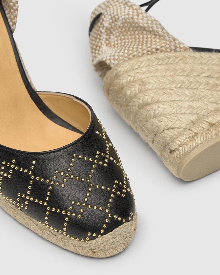 Castañer CASTAÑER | Alpargata Cuña Cerrada Napa NEGRO CARINA STUDS/8/250 – Castañer