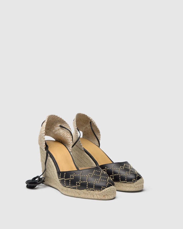 Castañer CASTAÑER | Alpargata Cuña Cerrada Napa NEGRO CARINA STUDS/8/250 – Castañer