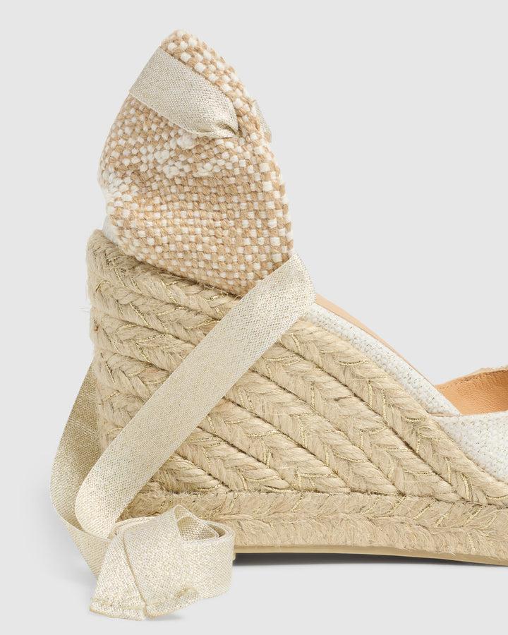Castañer CASTAÑER | Alpargatas Carina En Lino Metalizado Cierre Mediante Lazada Y Cuña De 9cm. – Castañer