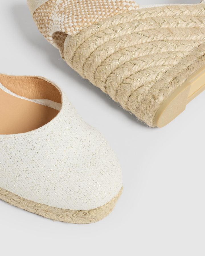 Castañer CASTAÑER | Alpargatas Carina En Lino Metalizado Cierre Mediante Lazada Y Cuña De 9cm. – Castañer