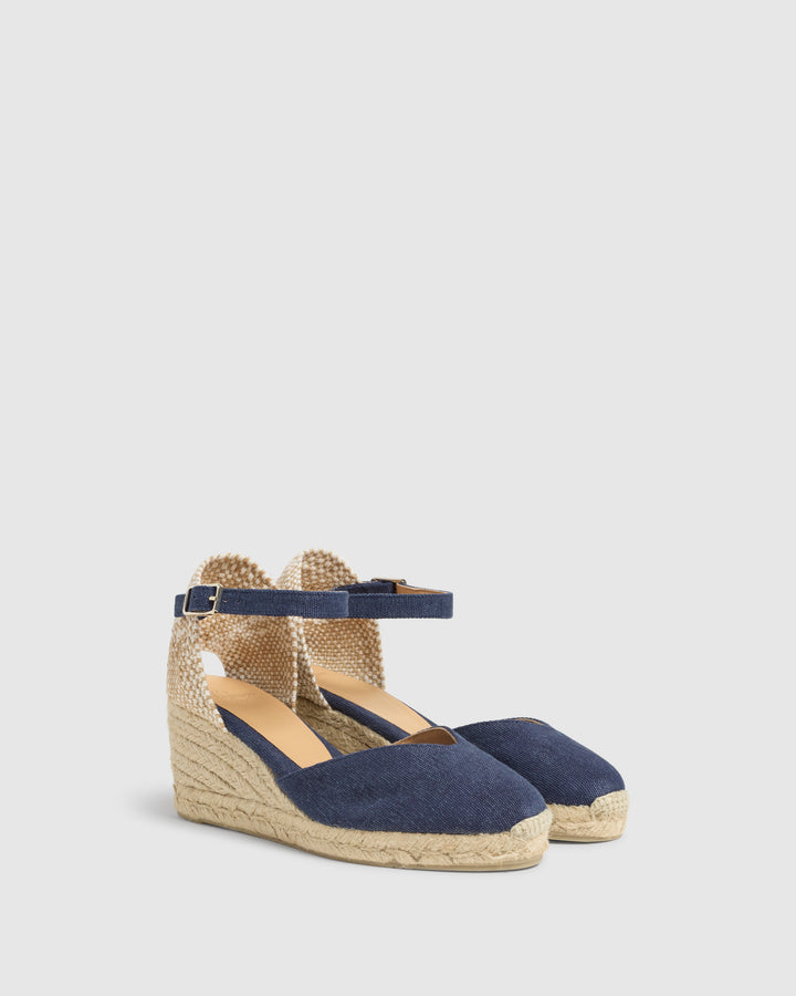 Castañer CASTAÑER | Alpargatas Chiarita en algodón acabado lavado cierre lateral de pulsera con hebilla metálica y cuña de 7cm. – Castañer