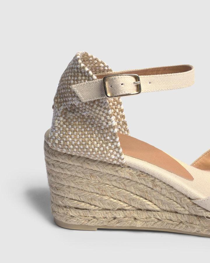 Castañer CASTAÑER | Alpargatas Chiarita En Algodón Orgánico Cierre Lateral De Pulsera Con Hebilla Metálica Y Cuña De 7cm.  – Castañer