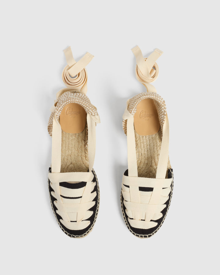 Castañer CASTAÑER ALPARGATAS PLANAS JEAN NEGRO/NATURAL MUJER – Castañer