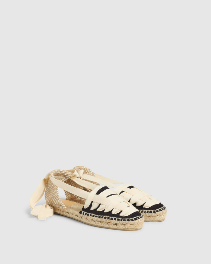 Castañer CASTAÑER ALPARGATAS PLANAS JEAN NEGRO/NATURAL MUJER – Castañer