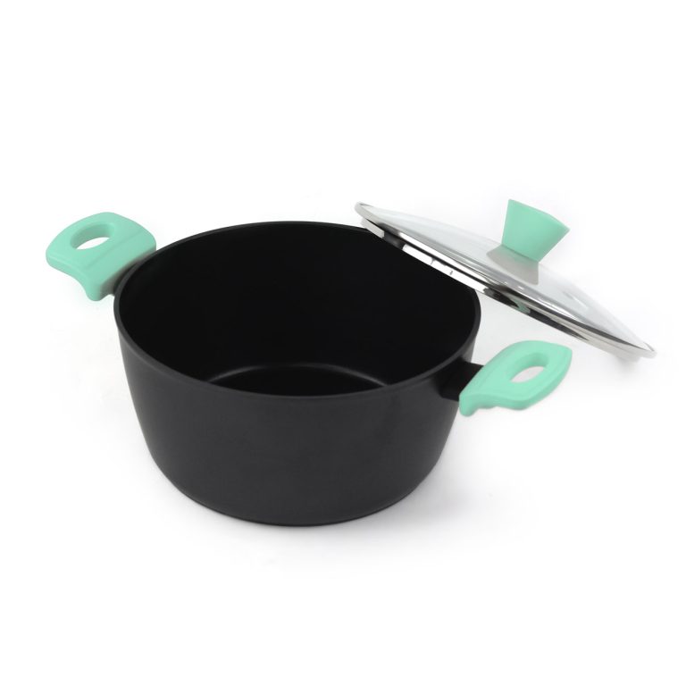 Castey Cacerola Alta Castey Aquamarine De Aluminio Forjado Con Tapadera Con Aro Inoxidable Y Antiadherente Libre PFOA