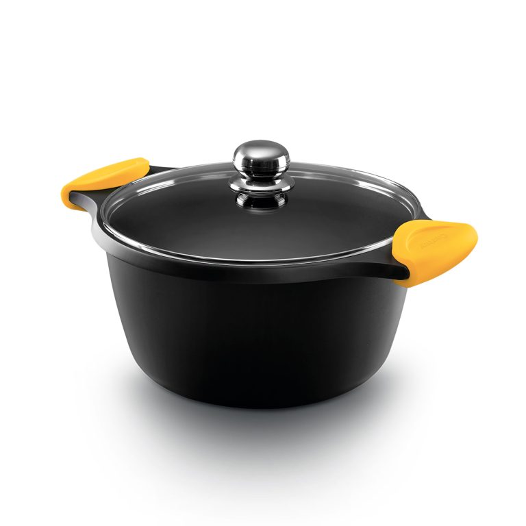 Castey Cacerola Alta Castey Classic Antiadherente de Aluminio Fundido con Tapadera y Asas Desmontables de Silicona Amarillo – Vitro Gas