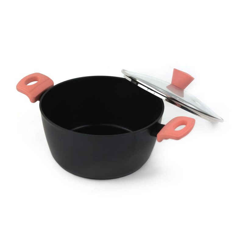 Castey Cacerola Alta Castey Coral De Aluminio Forjado Con Tapadera Con Aro Inoxidable Y Antiadherente Libre PFOA