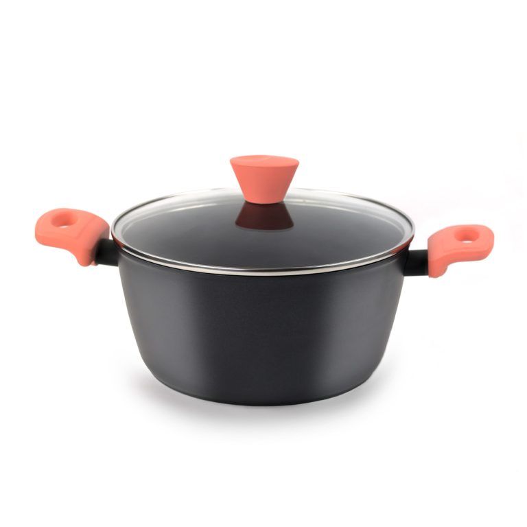 Castey Cacerola alta Castey Coral de Aluminio Forjado con Tapadera con Aro Inoxidable y Antiadherente libre PFOA