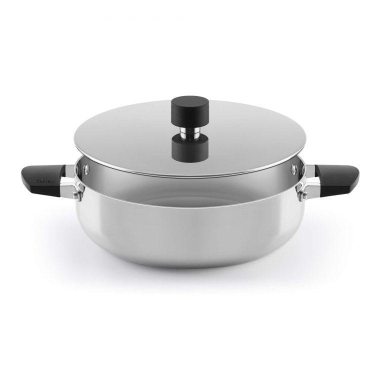 Castey Cacerola Baja Castey Baltic De Acero Inoxidable Tricapa Con Tapadera Y Asas Integradas De Silicona
