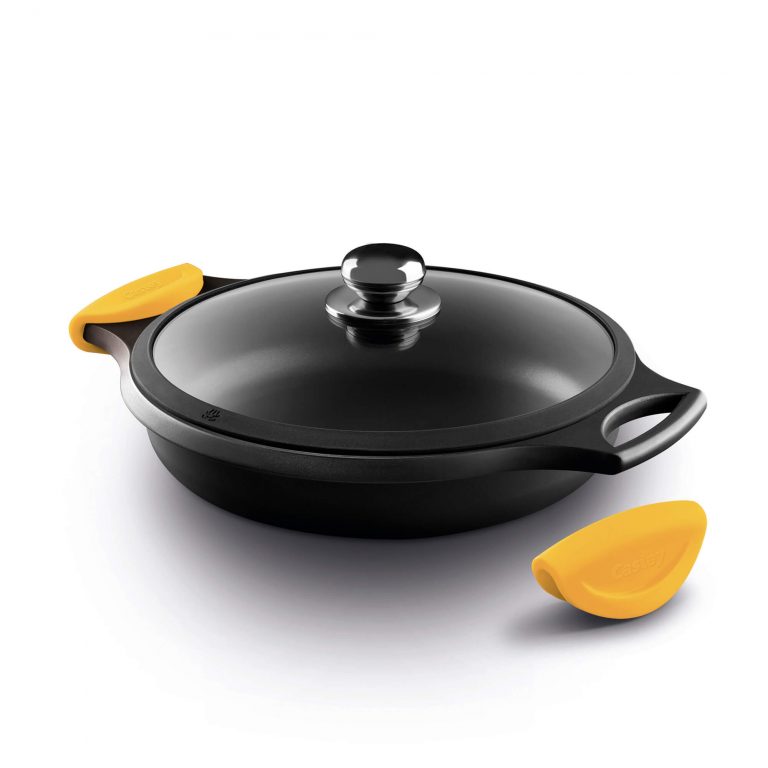 Castey Cacerola Baja Castey Classic Antiadherente De Aluminio Fundido Con Tapadera Y Asas Desmontables De Silicona Amarillo – Vitro Gas
