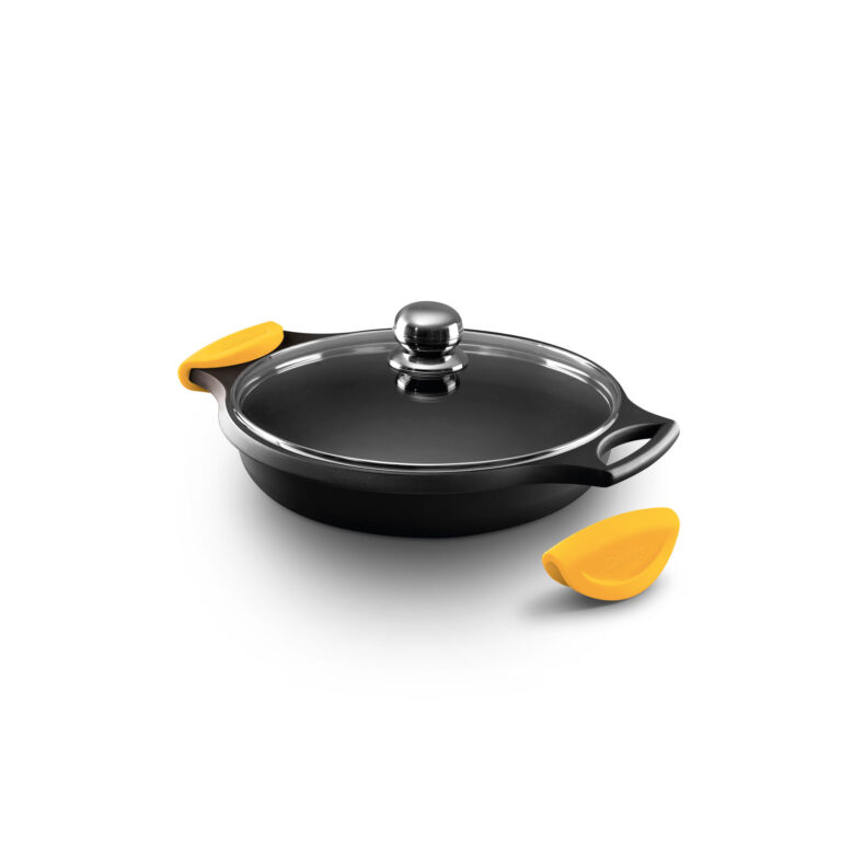 Castey Cacerola Baja Castey Classic Antiadherente De Aluminio Fundido Con Tapadera Con Aro Inoxidable Y Asas Desmontables De Silicona Amarillo – Vitro Gas