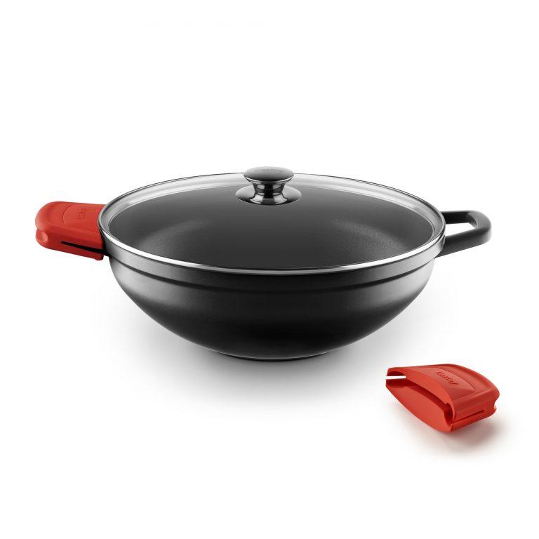 Castey Cacerola Cóncava Alta De Aluminio Fundido Con Tapadera Y Asas Desmontables De Silicona 32 Cm