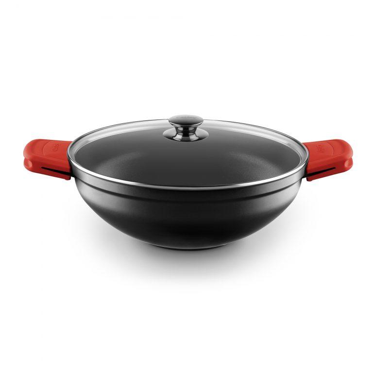 Castey Cacerola Cóncava Alta de Aluminio Fundido con Tapadera y Asas Desmontables de Silicona 32 cm