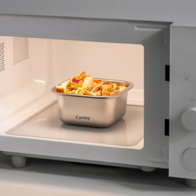 Castey Envase Cuadrado De Acero Inoxidable Para Microondas
