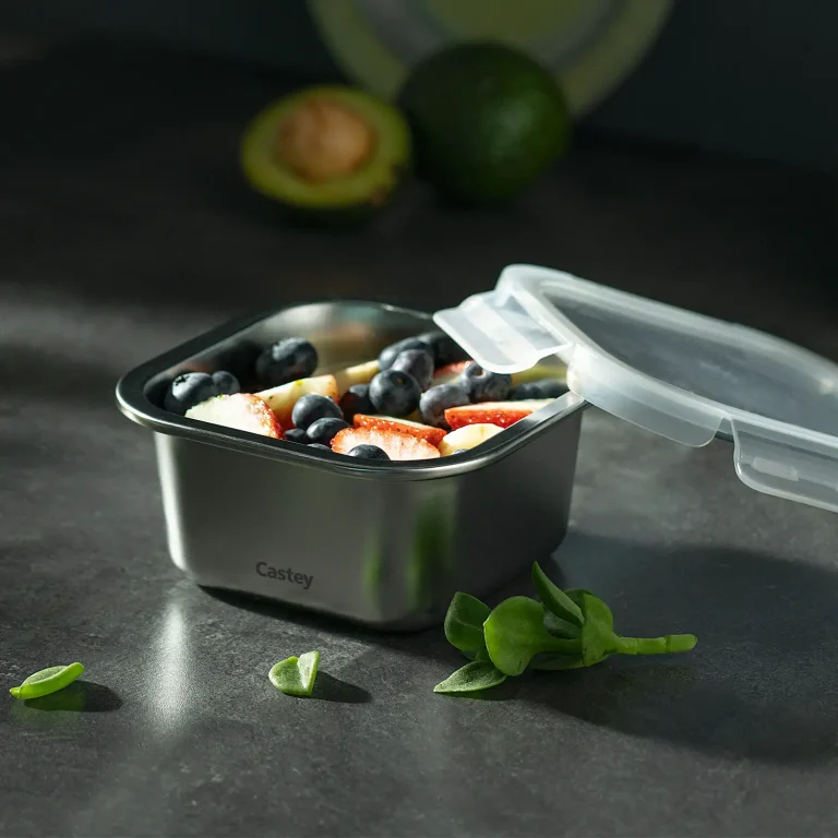 Castey Envase Cuadrado De Acero Inoxidable Para Microondas