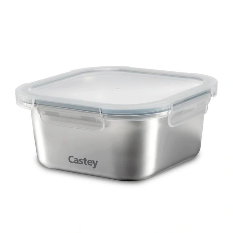 Castey Envase cuadrado de acero inoxidable para microondas