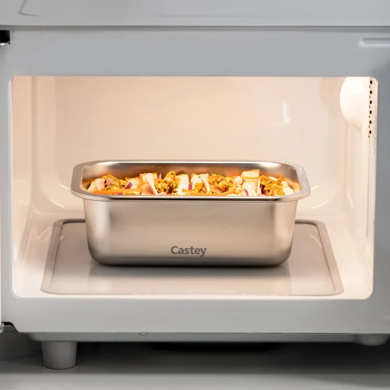 Castey Envase Rectangular De Acero Inoxidable Para Microondas