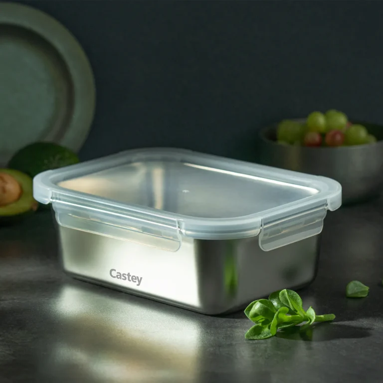 Castey Envase Rectangular De Acero Inoxidable Para Microondas