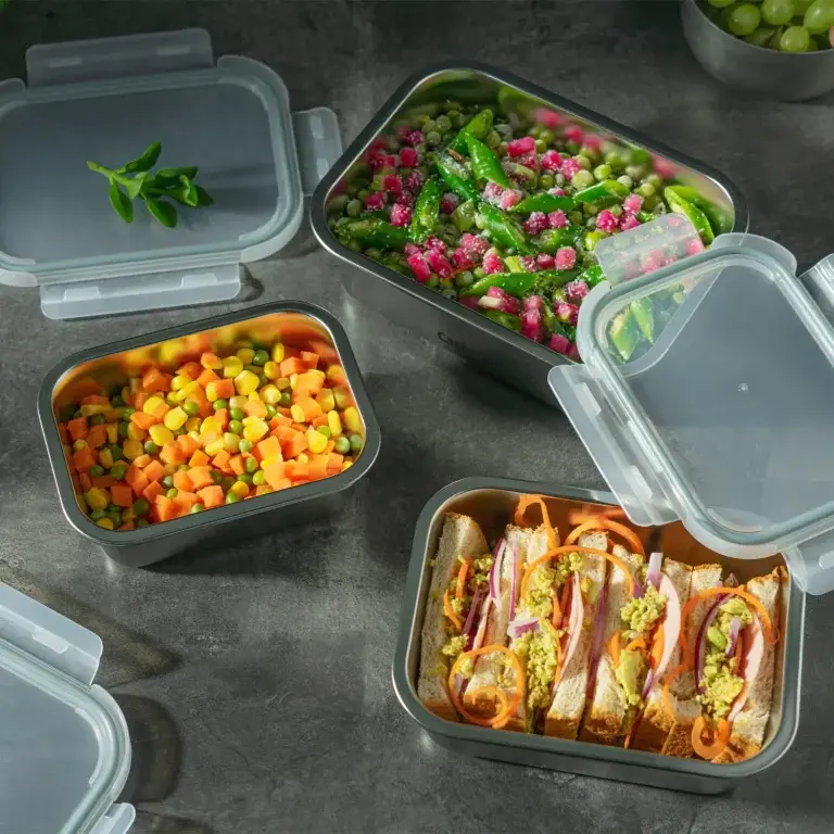 Castey Envase Rectangular De Acero Inoxidable Para Microondas