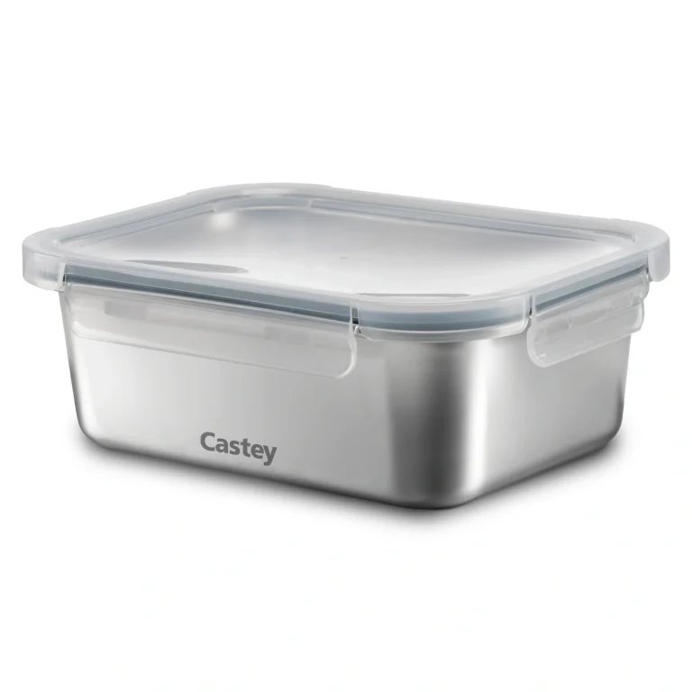 Castey Envase rectangular de acero inoxidable para microondas