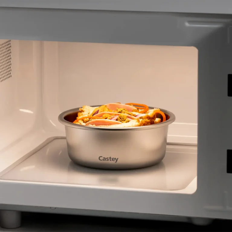 Castey Envase Redondo De Acero Inoxidable Para Microondas