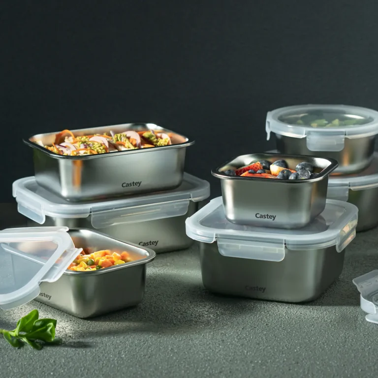 Castey Envase Redondo De Acero Inoxidable Para Microondas