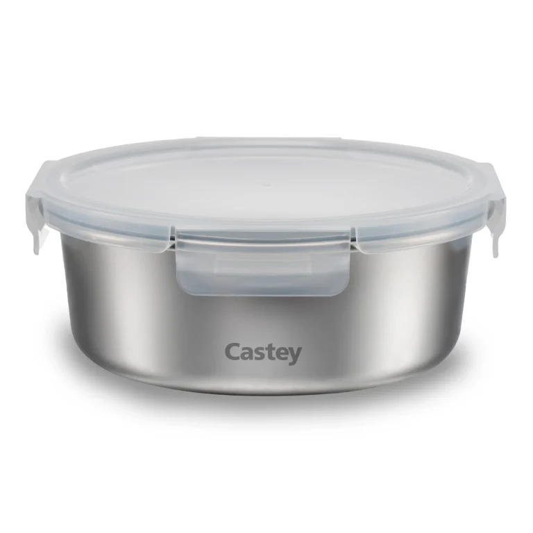 Castey Envase redondo de acero inoxidable para microondas