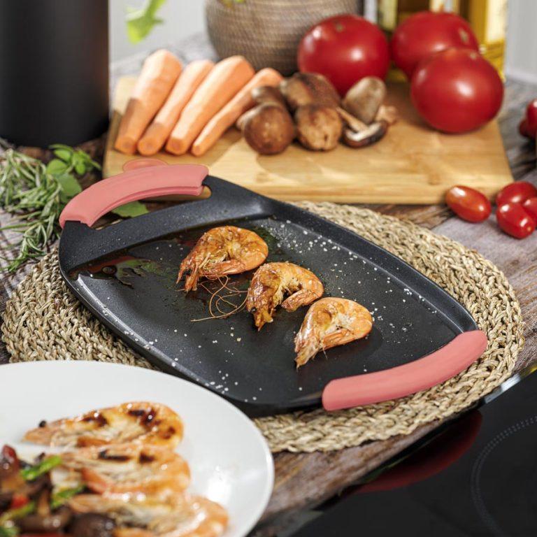 Castey Plancha De Asar Castey Coral De Aluminio Fundido Con Antiadherente Libre PFOA