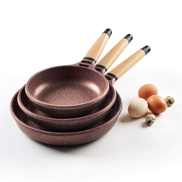 Castey Set Sartenes Castey Terracota De Aluminio Fundido Con Antiadherente Con Relieve Y Mango Desmontable