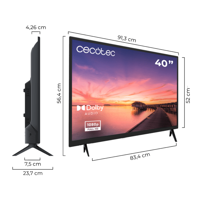 Cecotec 0 Series 0040 Televisión LED 40” Con Resolución Full HD Con Sistema Dolby Sintonizador DVB_T/T2/C/S/S2 Altavoces 16W Conexiones HDMI USB Televisión LED