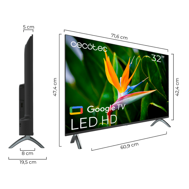 Cecotec A4 Series ALH40032S Televisión LED De 32" Con Resolución HD Sistema Operativo Google TV Dolby Audio Google Voice Assitant Y Chromecast. Televisión LED De 32" 